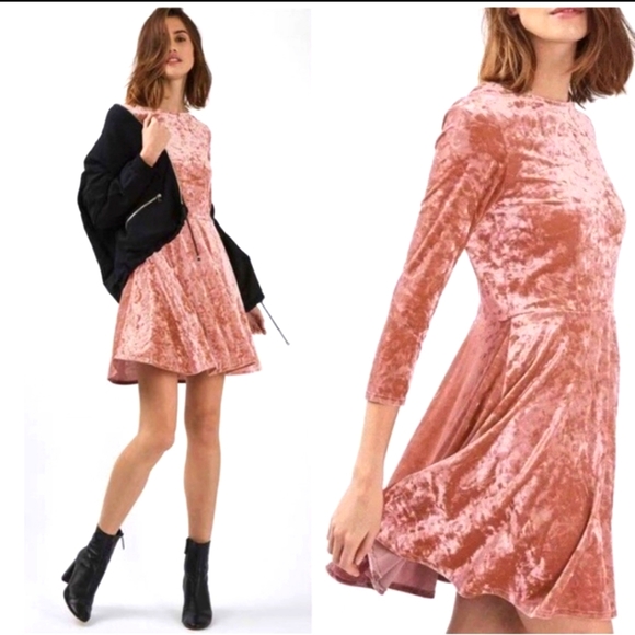 Topshop Dresses & Skirts - Topshop Burnout Pink Velvet Skater Dress